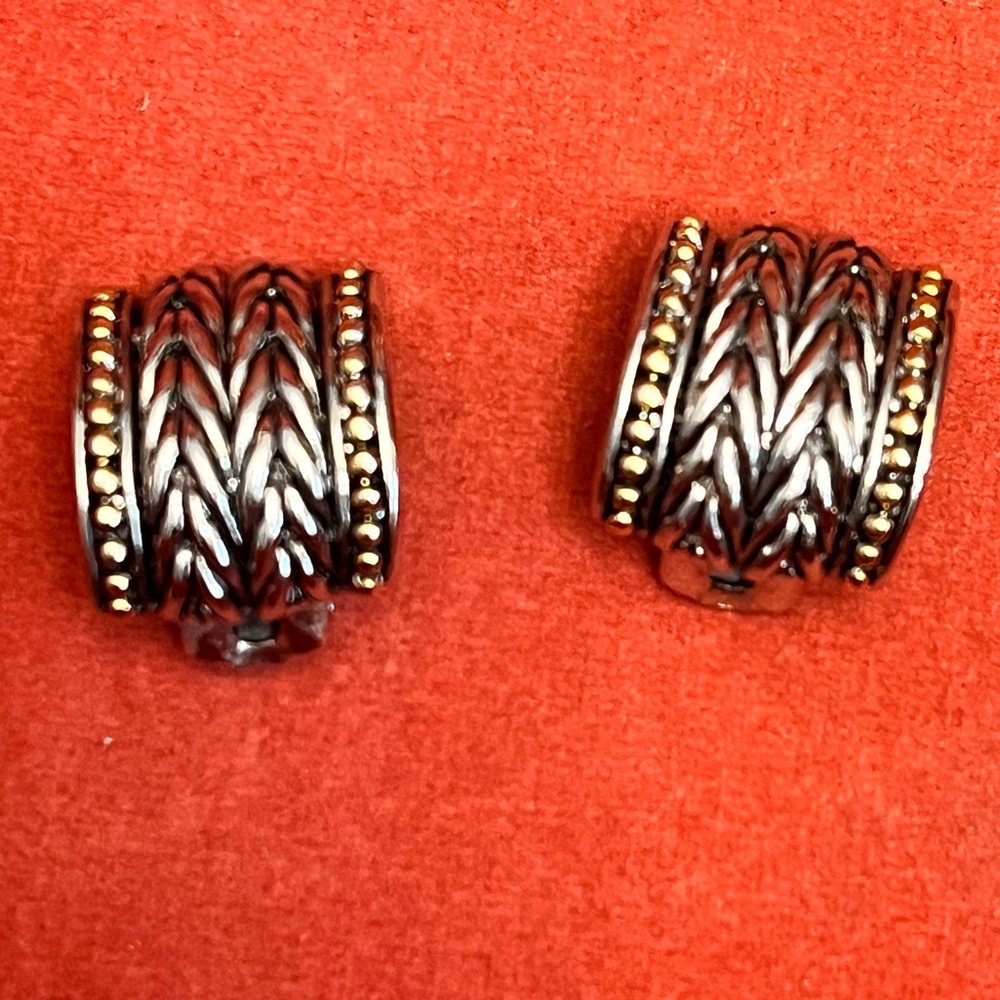 Vintage Rope Detail Elegant Silver and Gold Tone Metal Clip-On Earrings